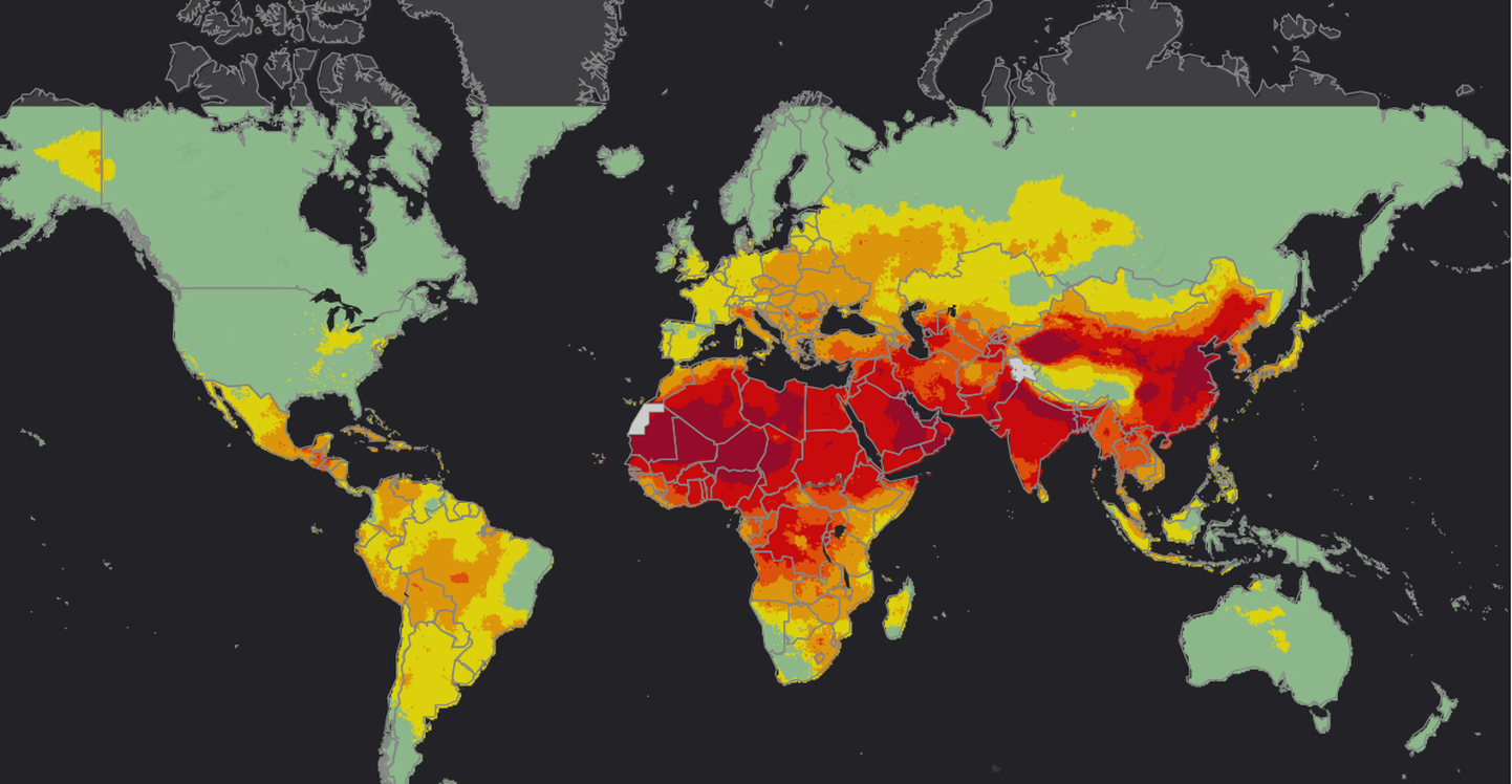 Kaart õhusaaste ohupiirkondadest maailmas.