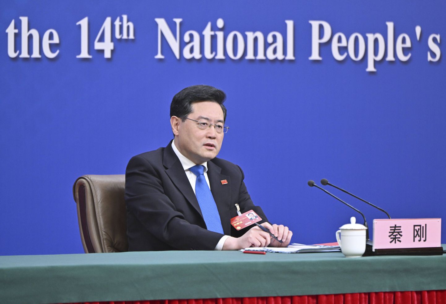 Hiina uus välisminister Qin Gang 7. märtsil pressikonverentsil.