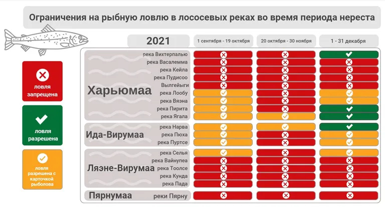 Периоды ограничений на лососевых реках.
