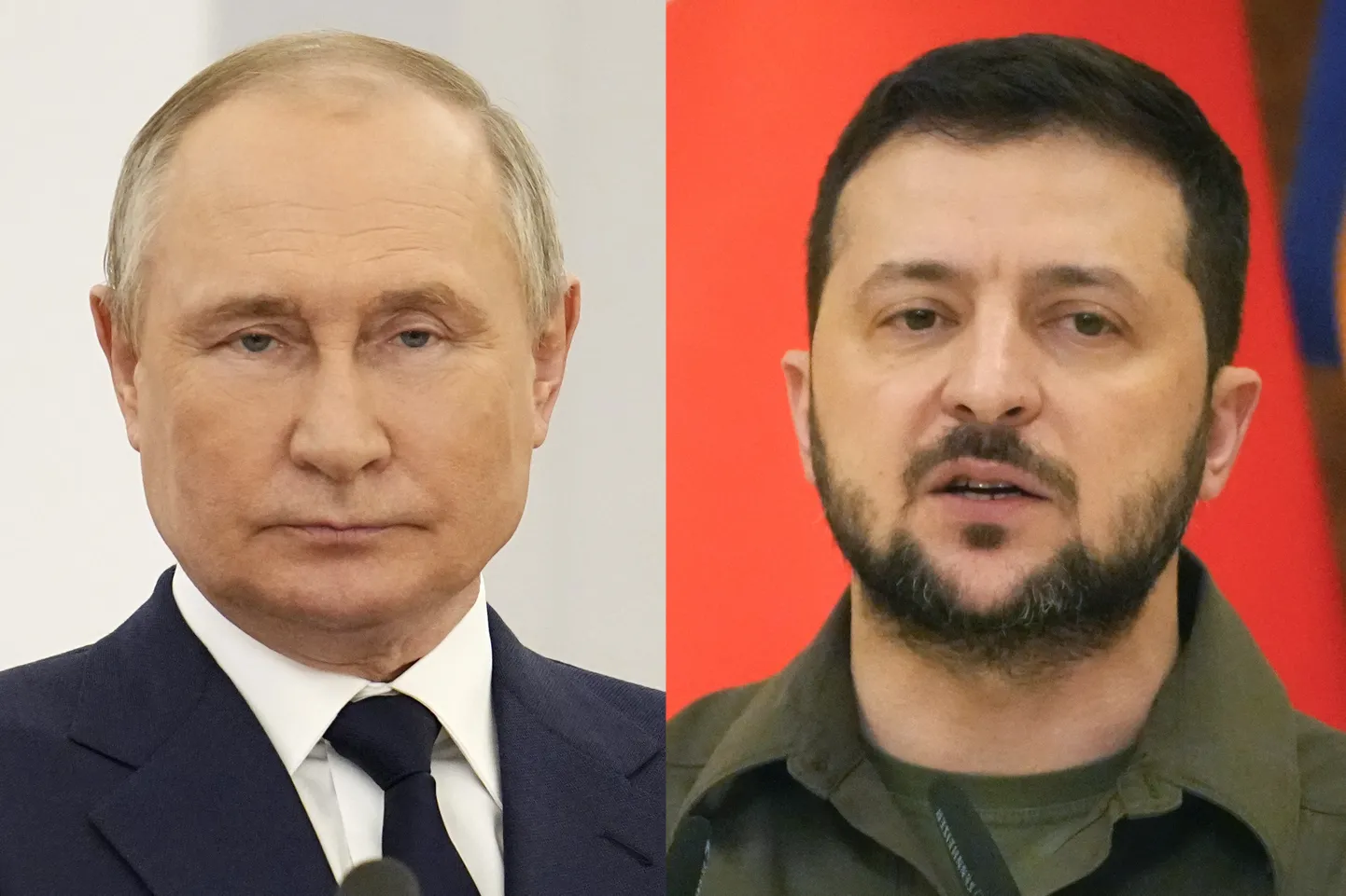 Ukrainas prezidents Volodimirs Zelenskis un Krievijas diktators Vladimirs Putins