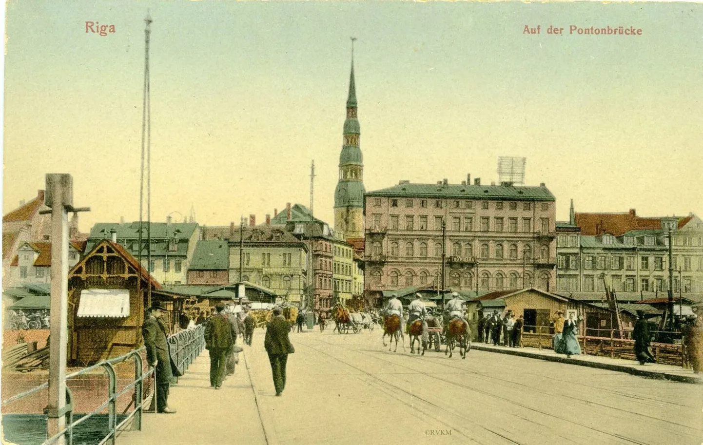 Pastkarte "Rīgas skats" / "Uz pontontilta". 20. gs. sākums