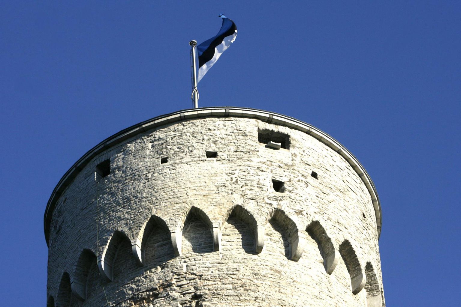 Tunnistus Eesti iseseisvusest - sinimustvalge Pika Hermanni tornis.