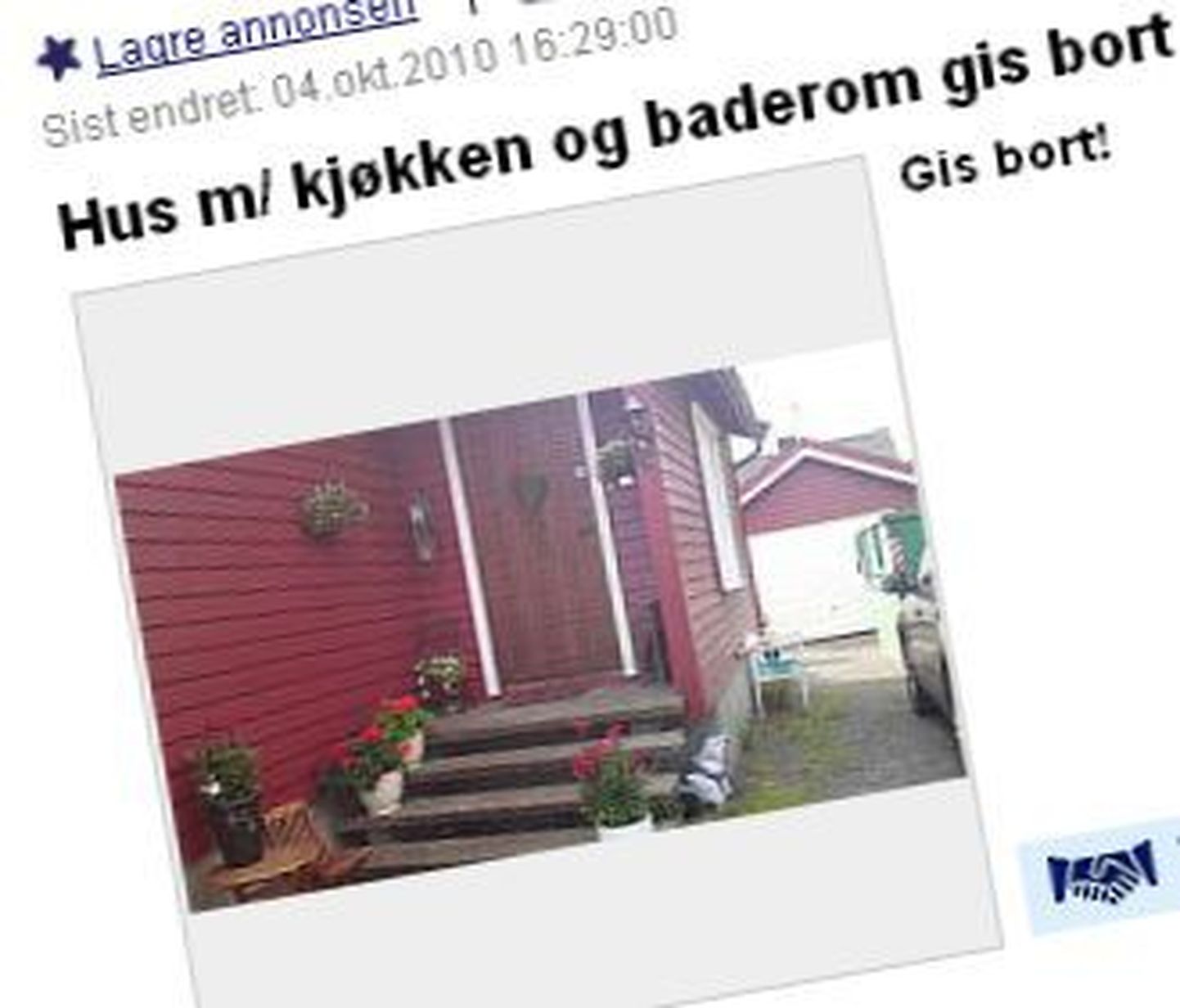 Norralane annab oma korraliku maja tasuta ära. Pildil fragment kuulutusest.