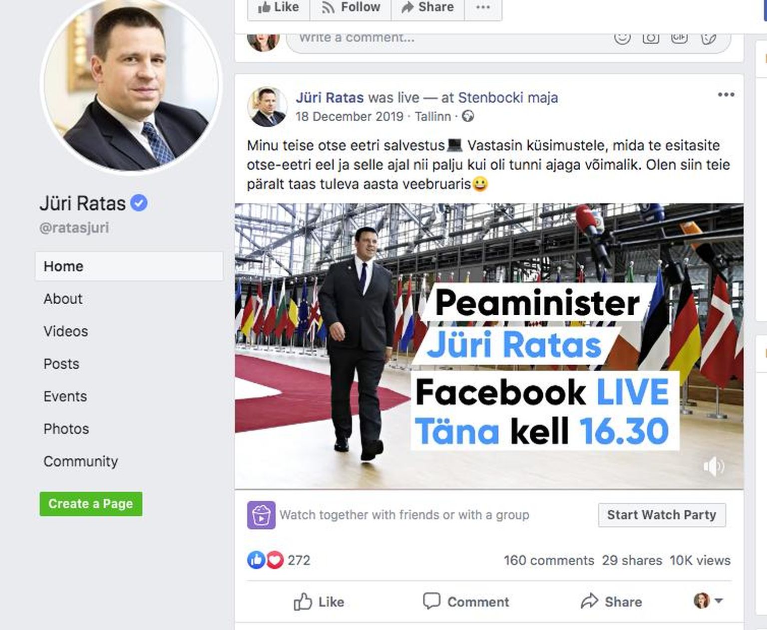 Peaminister Jüri Ratas on näiteks kaks korda oma Facebooki lehel vastanud otse-eetris inimeste kommentaariumis esitatud küsimustele.