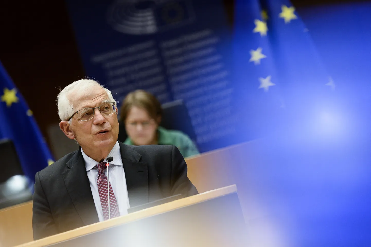Euroopa Liidu välispoliitikajuht Josep Borrell pöördumises Euroopa Parlamendile Brüsselis 28. aprill 2021.
