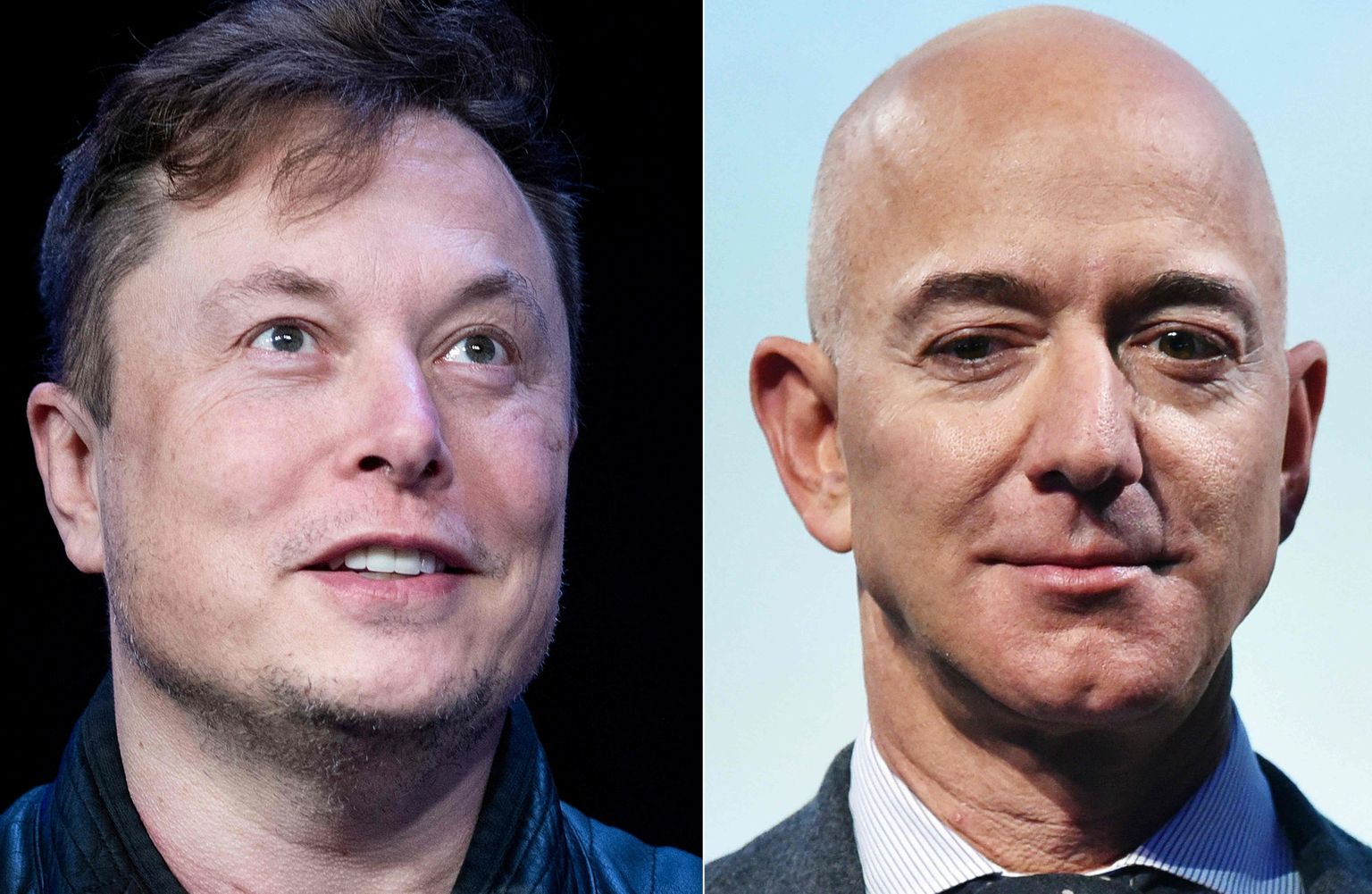 Elon Musk (vasakul) on hetkel jõukam kui Jeff Bezos (paremal) ning omistas äsja rivaalile selle märgiks hõbemedali.