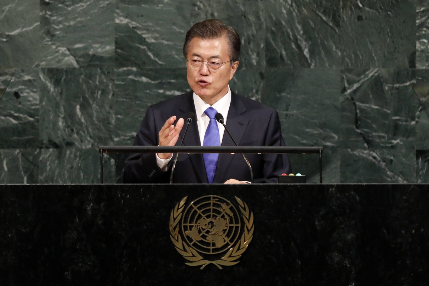 Lõuna-Korea president Moon Jae-in septembris ÜRO Peaassambleel kõnet pidamas.