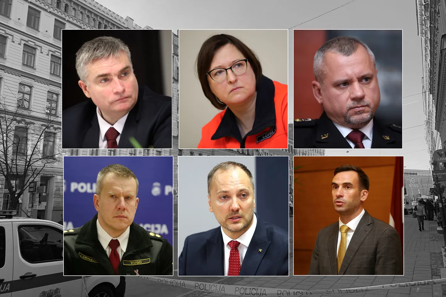 Valsts policijas priekšnieka vietnieks Andrejs Grišins, Neatliekamās medicīniskās palīdzības dienesta priekšniece Liene Cipule, Rīgas Pašvaldības policijas priekšnieks Juris Lūkass, VUGD Operatīvās vadības pārvaldes priekšnieks Jānis Grīnbergs, iekšlietu ministrs Sandis Ģirģens, Rīgas mērs Mārtiņš Staķis