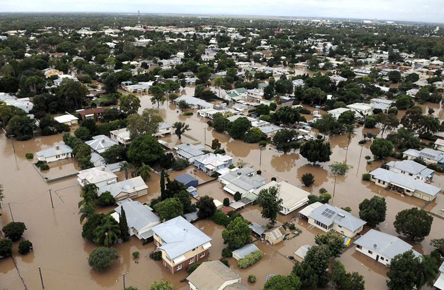 Üleujutatud Moree väikelinn, mis jääb  Sydneyst 610 km põhjapoole.