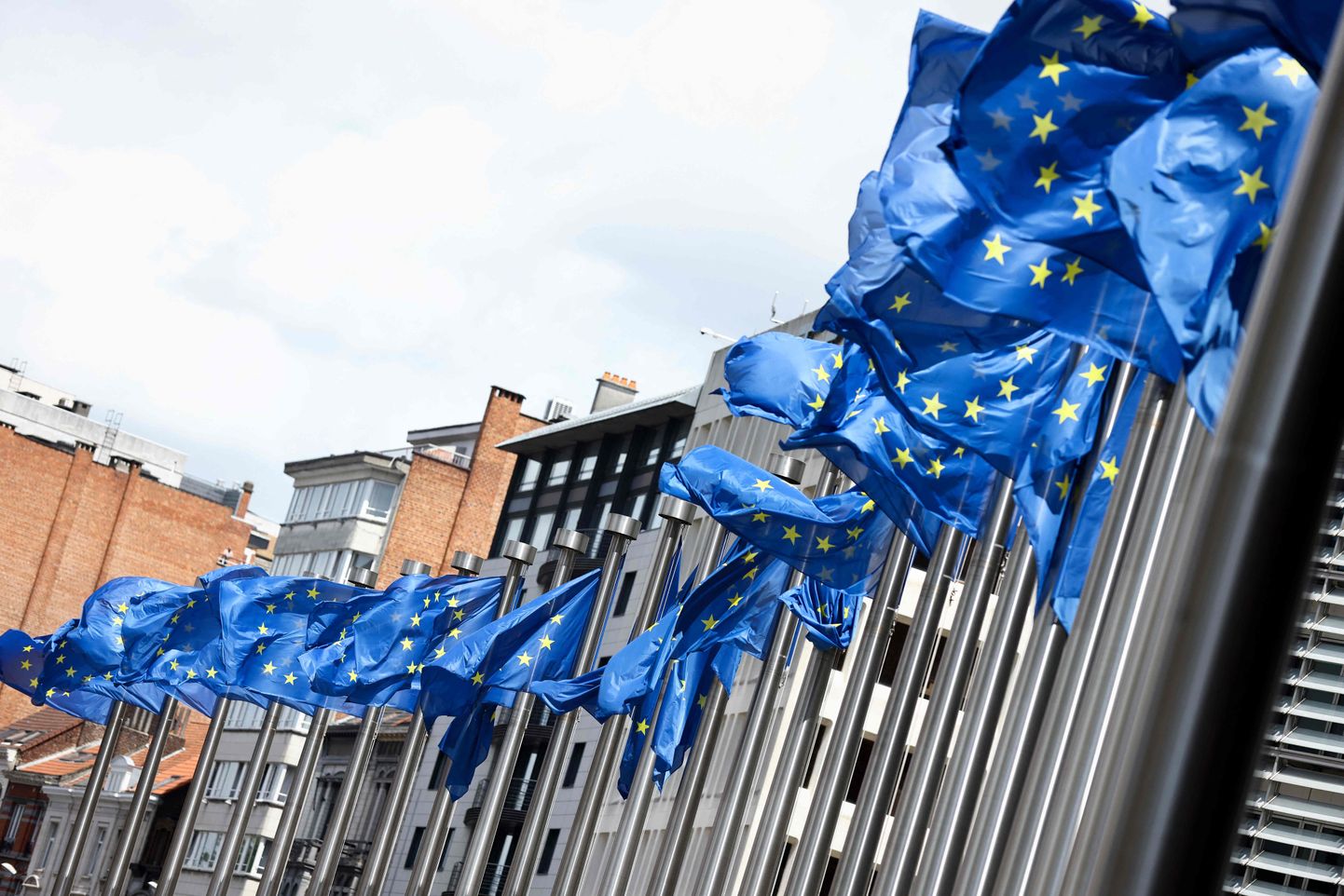 Lipud Euroopa Komisjoni peamaja Berlaymont'i ees.