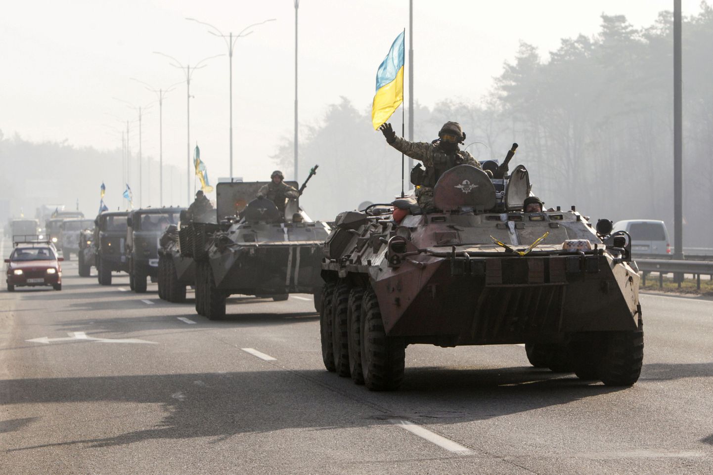 Rindelt naasnud Ukraina sõdurid Kiievis.