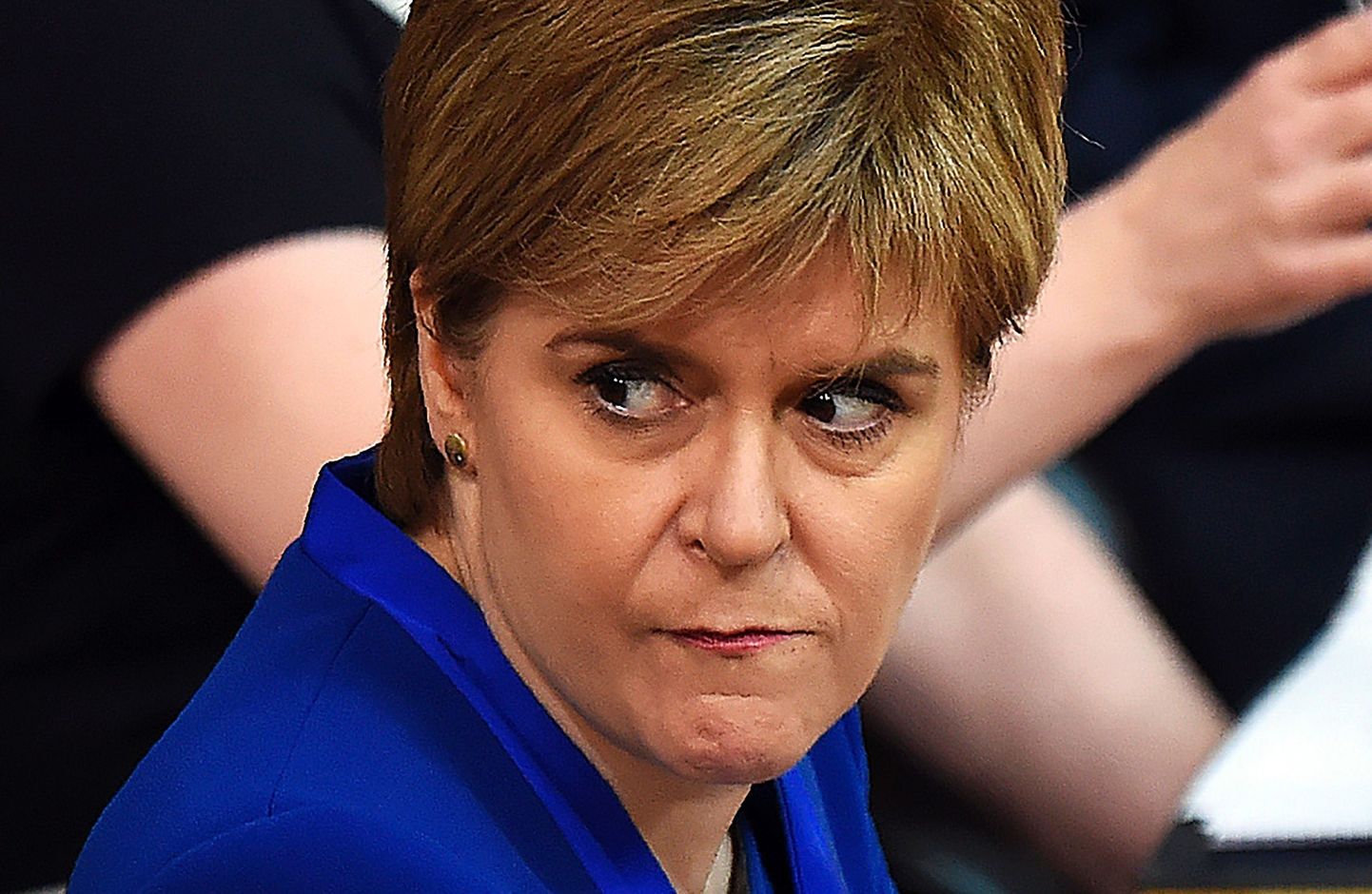 Šotimaa esimene minister Nicola Sturgeon täna Edinburgh's Šoti parlamendis.