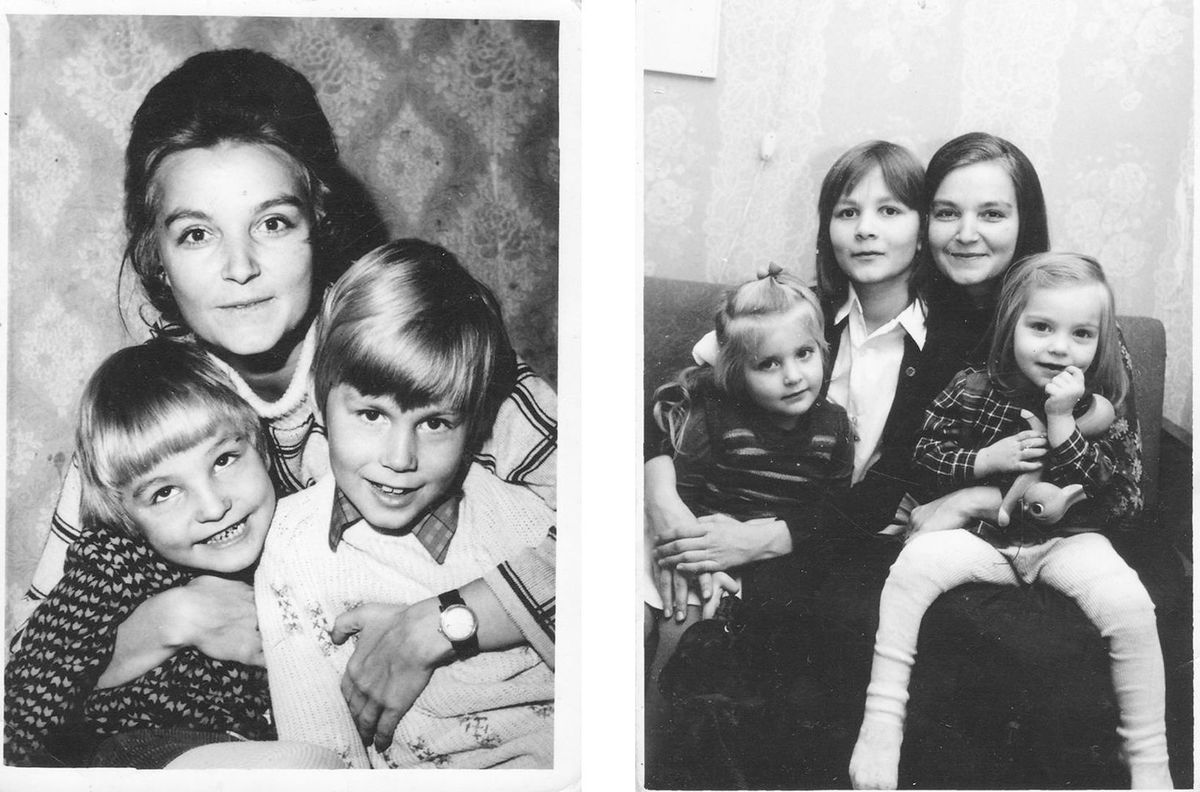 Vasakul pildil: Aime, Anneli ja Juhan. Paremal pildil: Kristian, Solveig ja Helen emaga