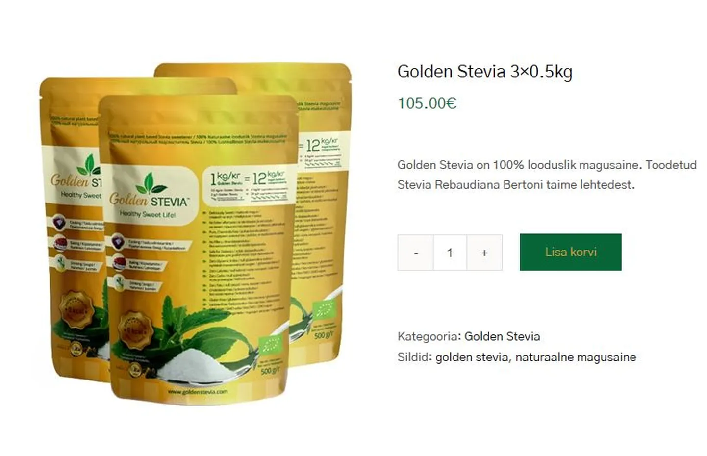 Veterinaar- ja Toiduamet annab teada, et toode Golden Stevia tegelik koostis erineb etiketil toodust.
