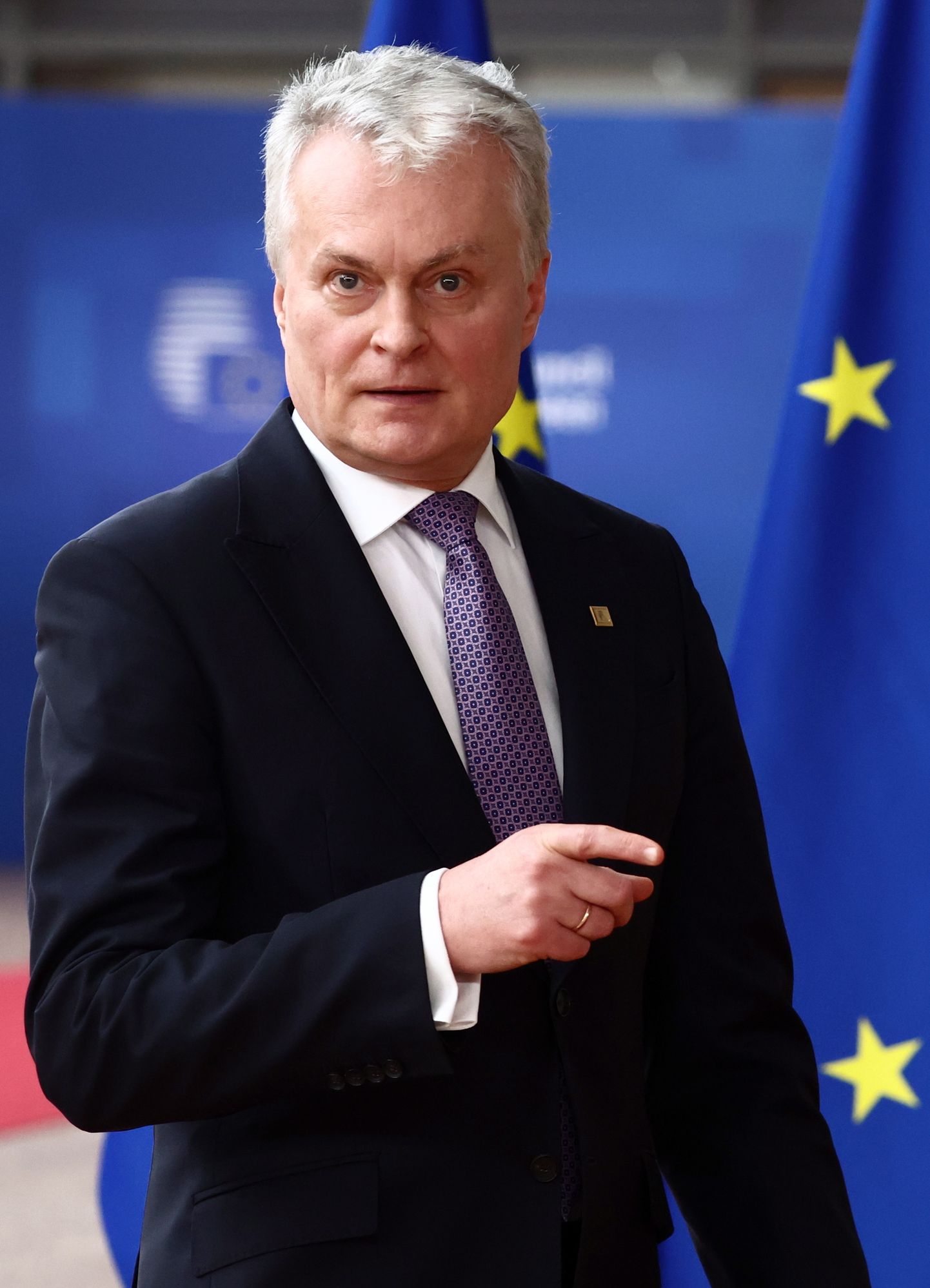 Leedu president Gitanas Nausėda saabus Euroopa Liidu tippkohtumisele Brüsselis 23. märts 2023.