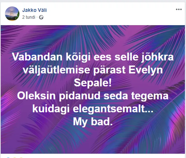 Jakko Väli palus Evelyn Sepalt vabandust.