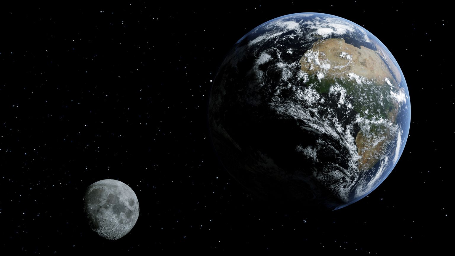 Maa ja Kuu. NASA arvutijoonistus