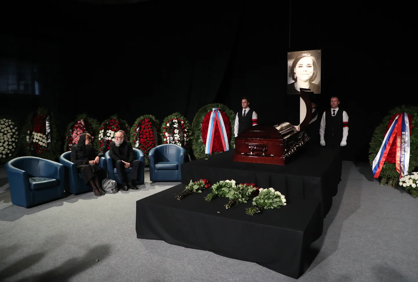 "Krievu pasaules" ideologa Aleksandra Dugina meitas Darjas Duginas bēres.