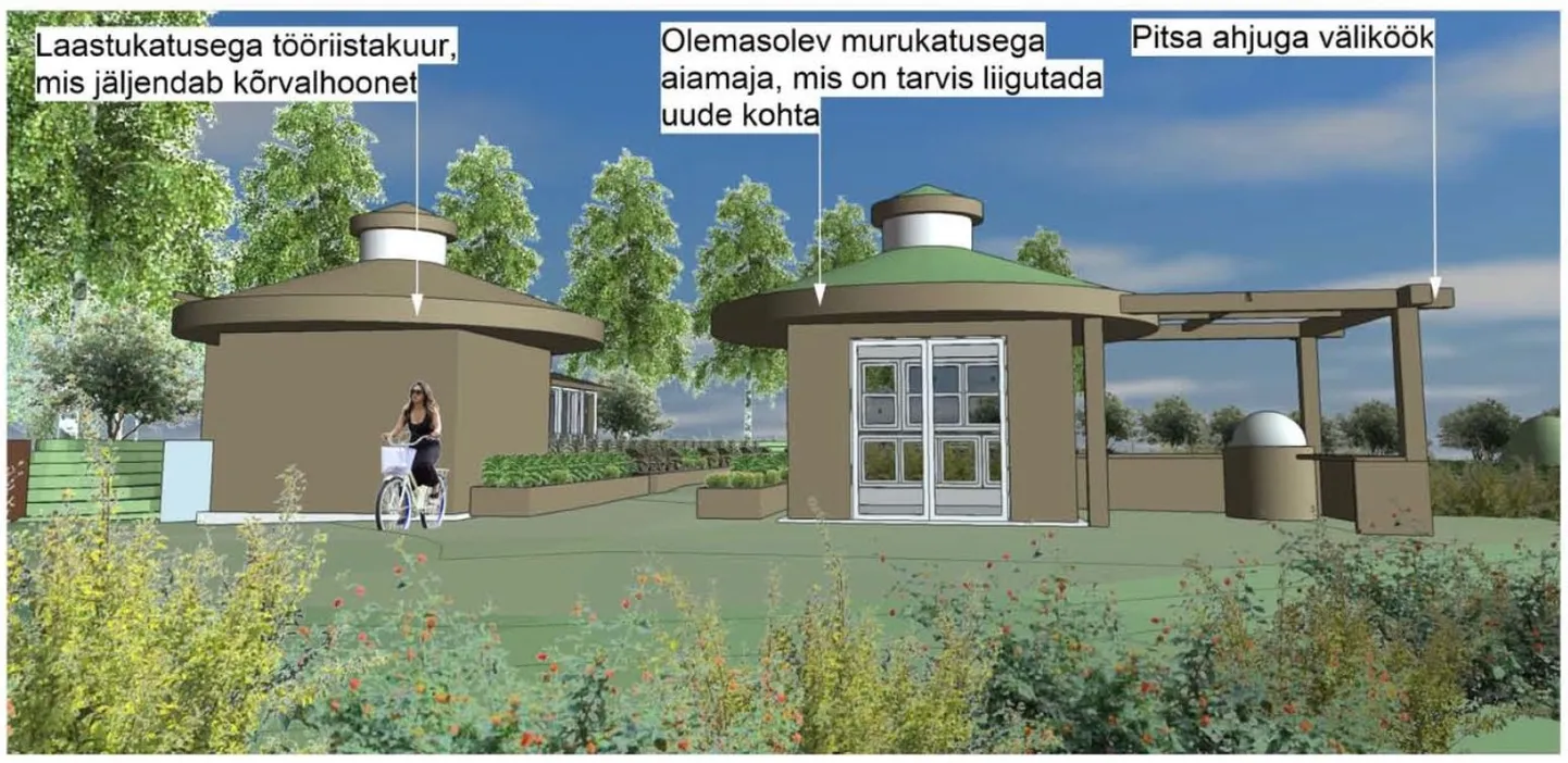 Lodjakoja taha kerkib linnaaed ühes aiamajakese ja toidusaluga.