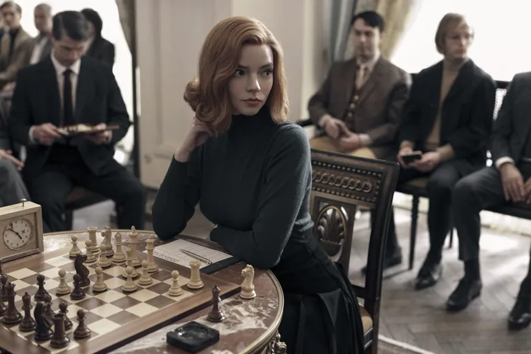 Sarjas «The Queen’s Gambit» mängib peaosa Anya Taylor-Joy (esiplaanil).