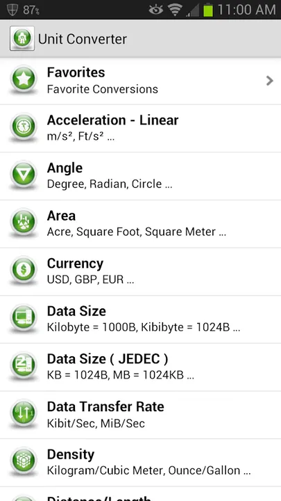 Mõõtühikute teisendamise mõeldud äpp Unit Converter Androidile.