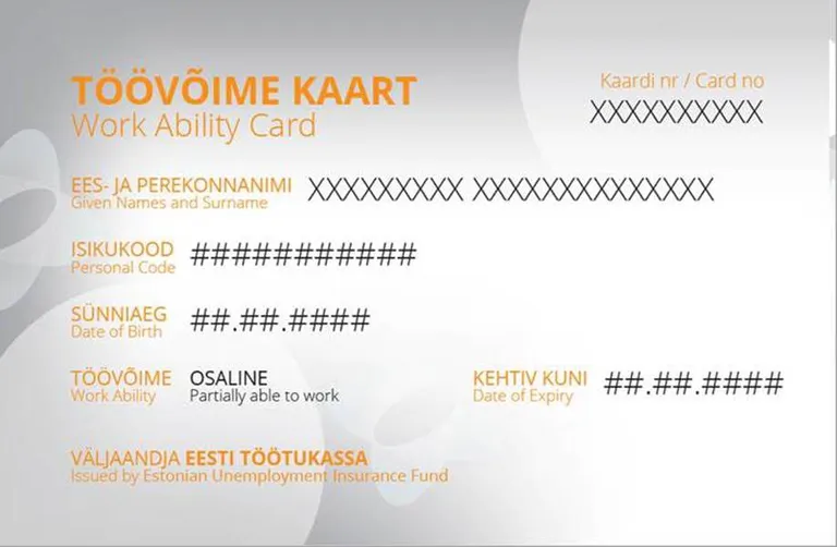 Vähenenud töövõimet tõendav kaart.