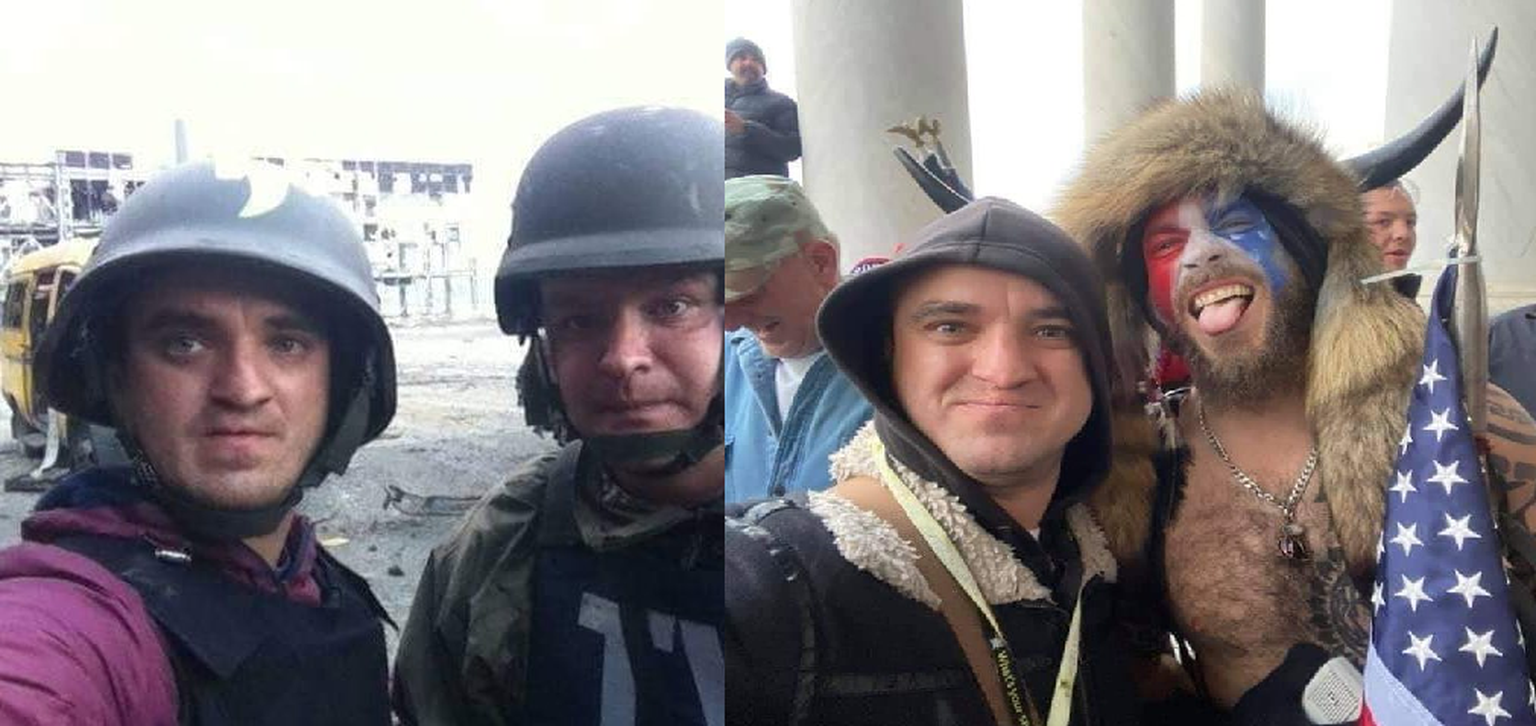 Sergei Dubinin Donetski lennujaama rusude ees ja Kapitooliumi mässul. 