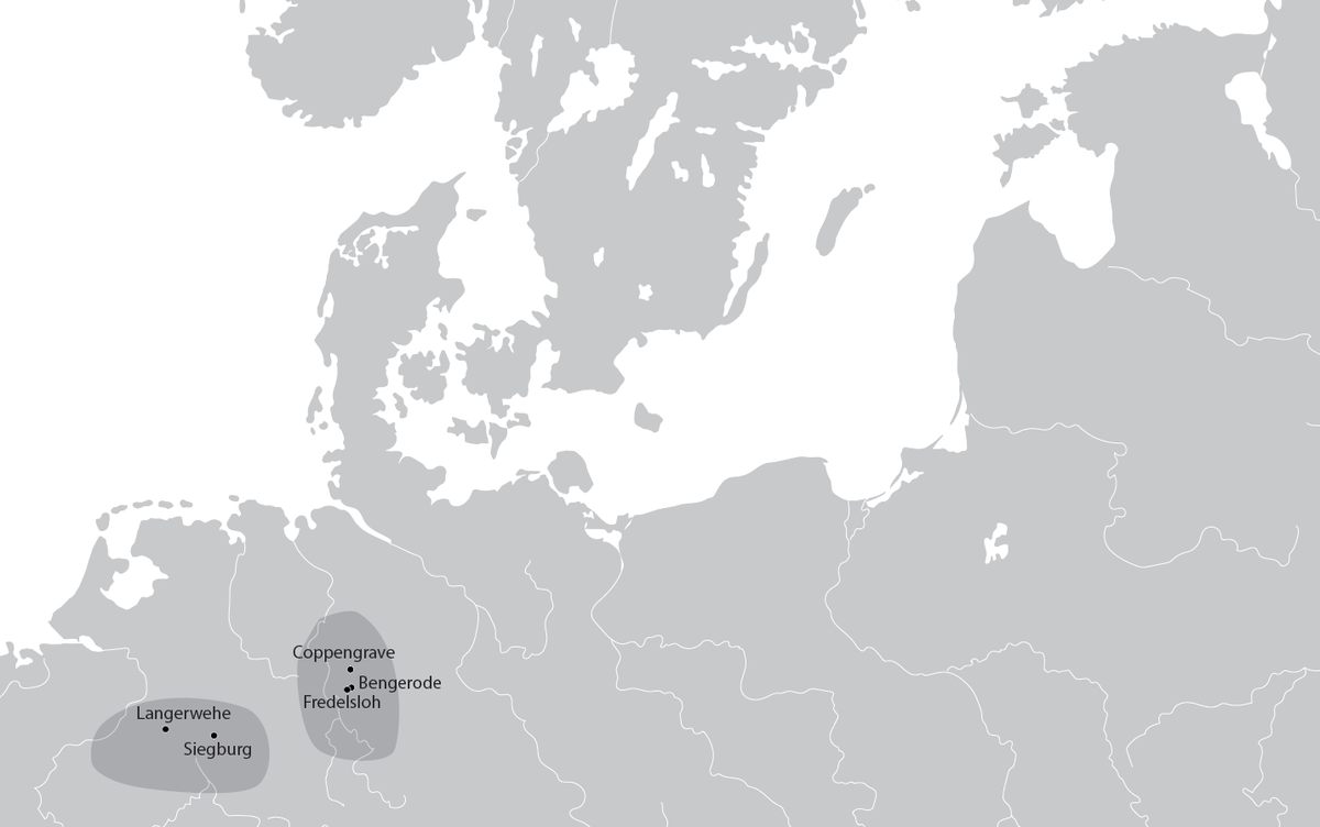 Siegburg ja Langerwehe Reinimaal ning Bengerode-Coppengrave piirkond Alam-Saksimaal olid 13. sajandi Põhja-Euroopa jaoks põhilised jooginõude eksportregioonid