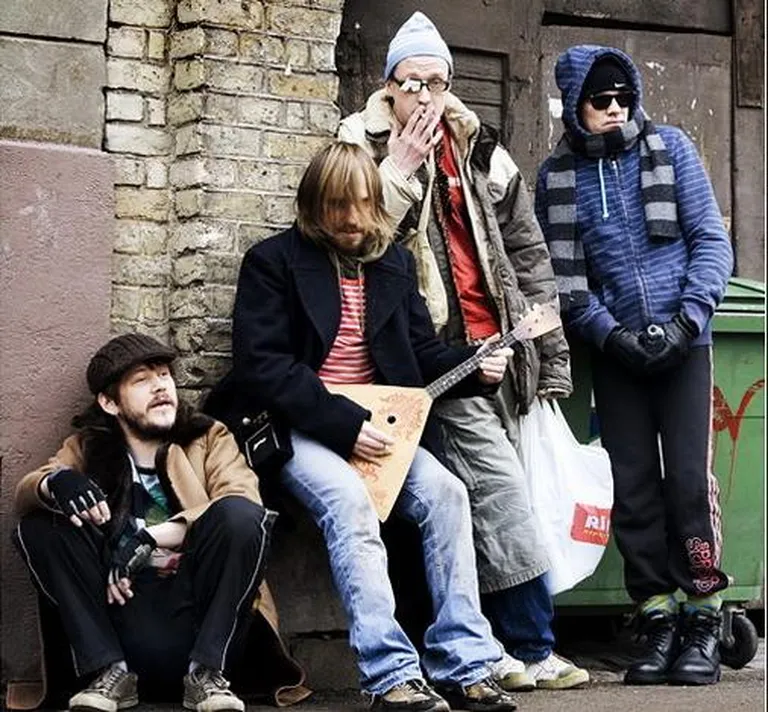 Grupa "The Hobos" ("Klaidoņi"): (no kreisās) Mārtiņš Burkevics, Egons Kronbergs, Ūdrītis un Vilnis Krieviņš