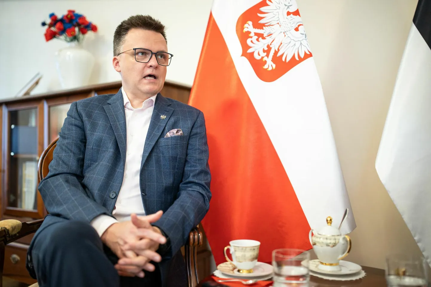 Poola seimi esimees Szymon Hołownia 12. juunil Tallinnas Poola suursaatkonnas.