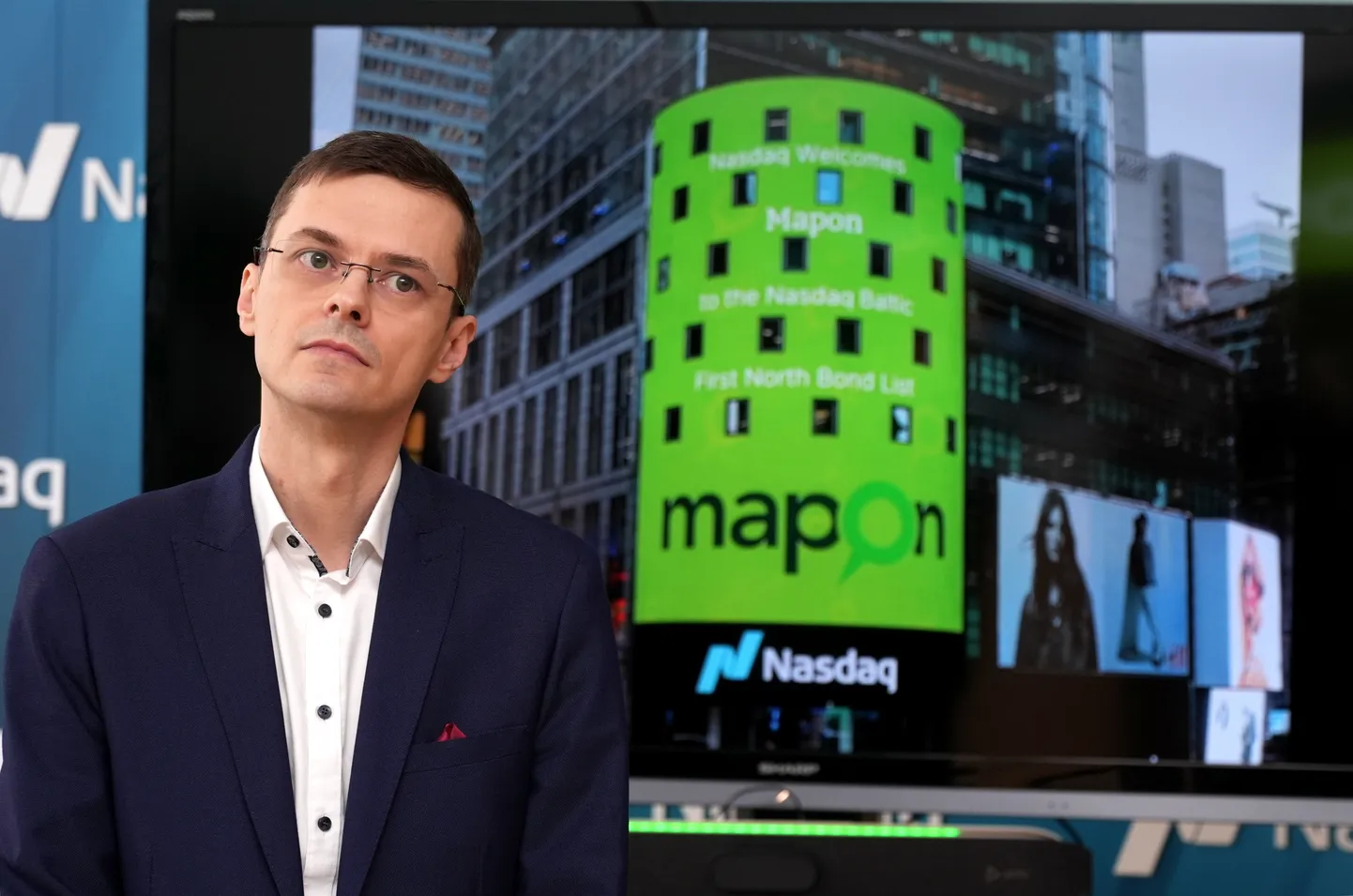 "Mapon" finanšu direktors Aleksejs Avanesovs (Aleksei Avanessov) piedalās svinīgajā pasākumā, kurā Latvijas uzņēmuma "Mapon" emitētās obligācijas iekļauj "Nasdaq Riga" biržas Baltijas "First North" tirgū.