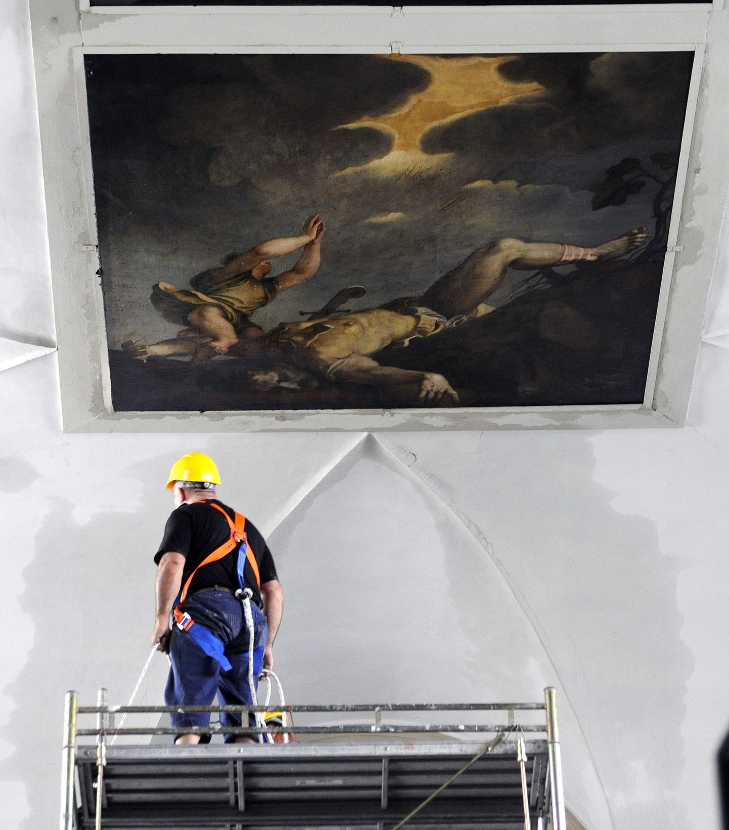 Vee tõttu kannatada saanud Tiziani maal «Taavet ja Koljat»