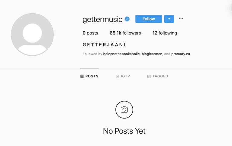 Аккаунт Геттер Яани в Instagram.
