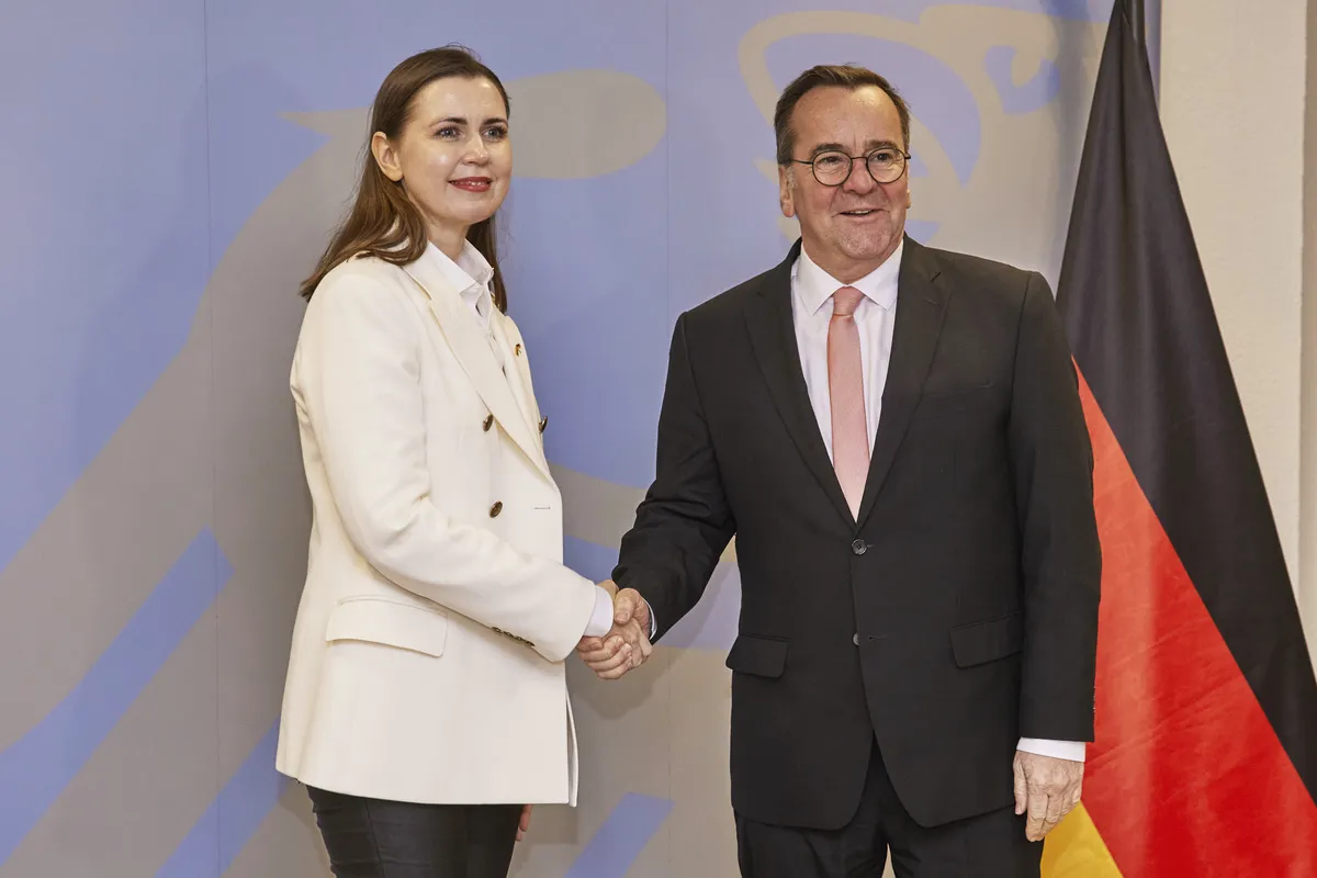 Germany's Federal Minister of Defense Boris Pistorius, right, receives Minister of Defense of Lithuania Dovile Sakaliene, at the Federal Ministry of Defense, in Berlin, Monday, Dec. 16, 2024.