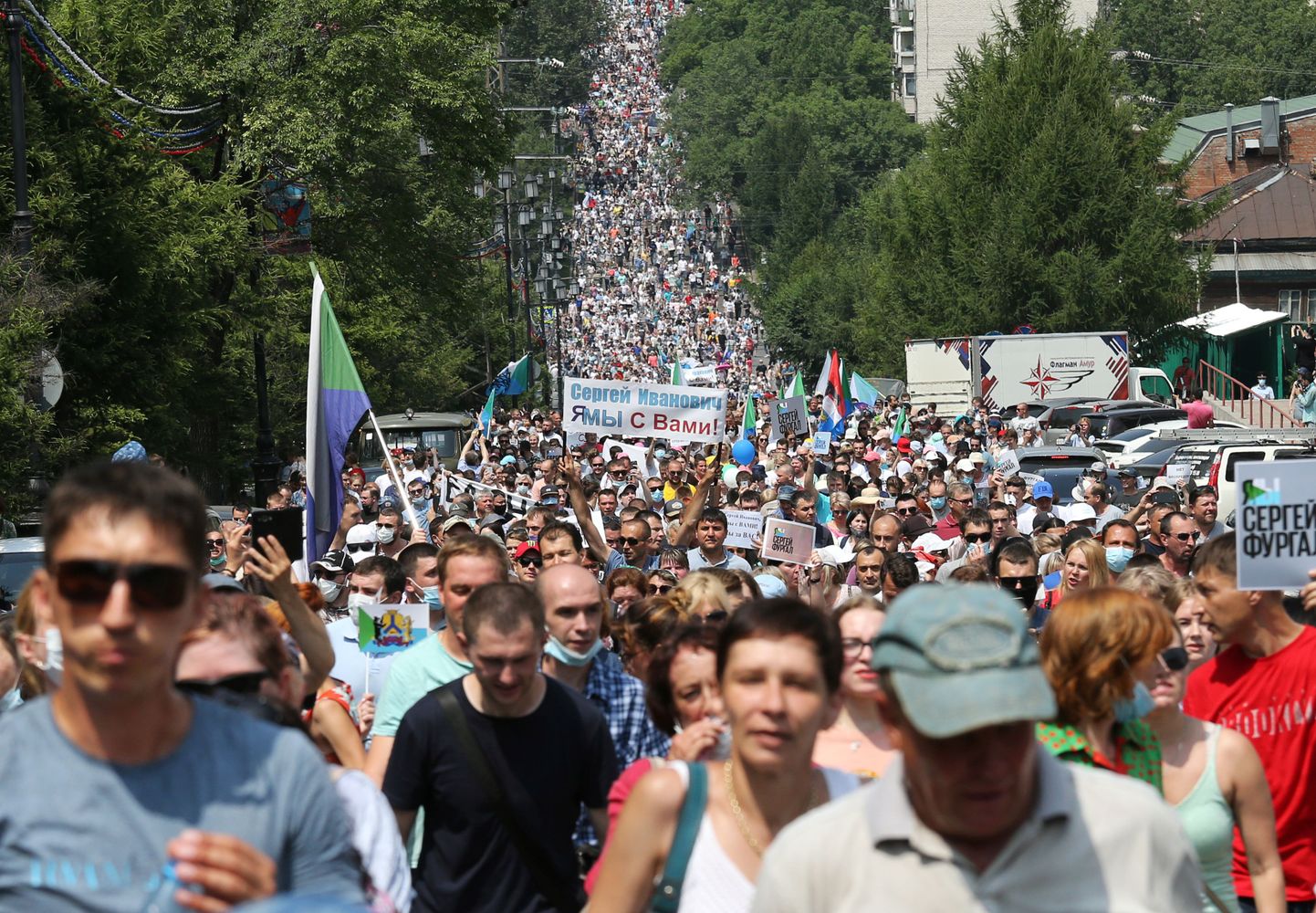 Kümned tuhanded inimesed avaldamas 18. juulil Habarovskis toetust vahistatud kraikubernerile Sergei Furgalile.