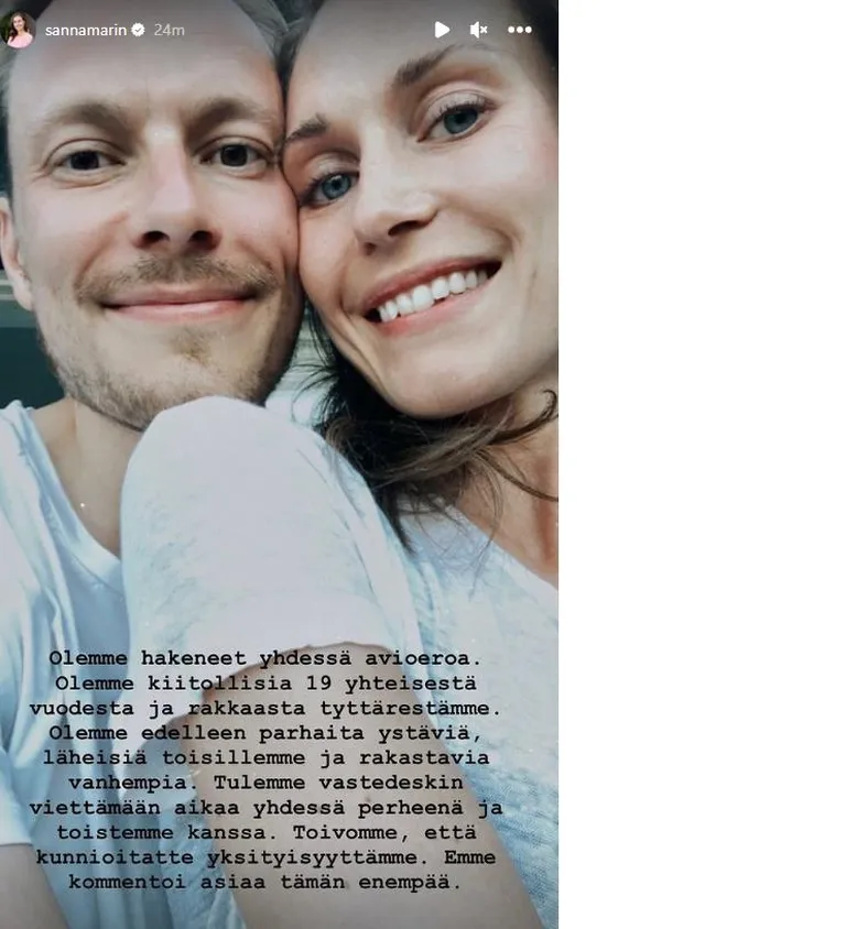 Sanna Marin ja tema abikaasa Markus Räikkönen.