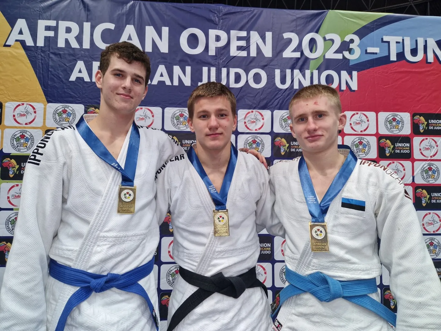 Medalitega naasvad Eesti judokad Viljar Lipard, Peter Michael Clark ja Edward Jakimov.