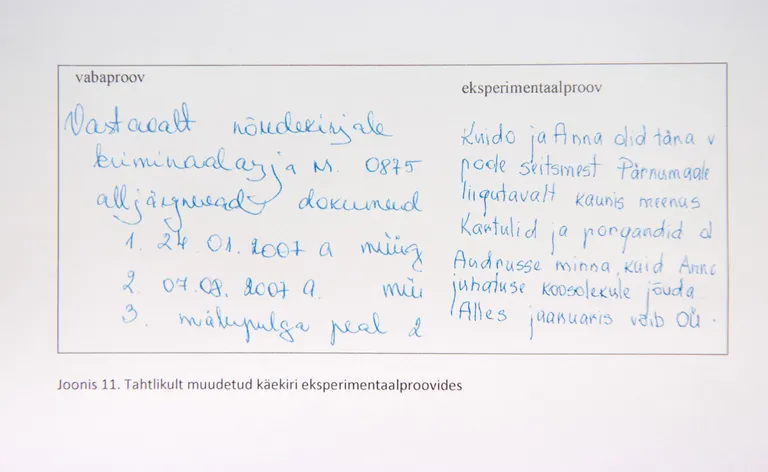 Tahtlikult moonutatud käekirja näidis. Allikas: Kohtuekspertiisi instituut