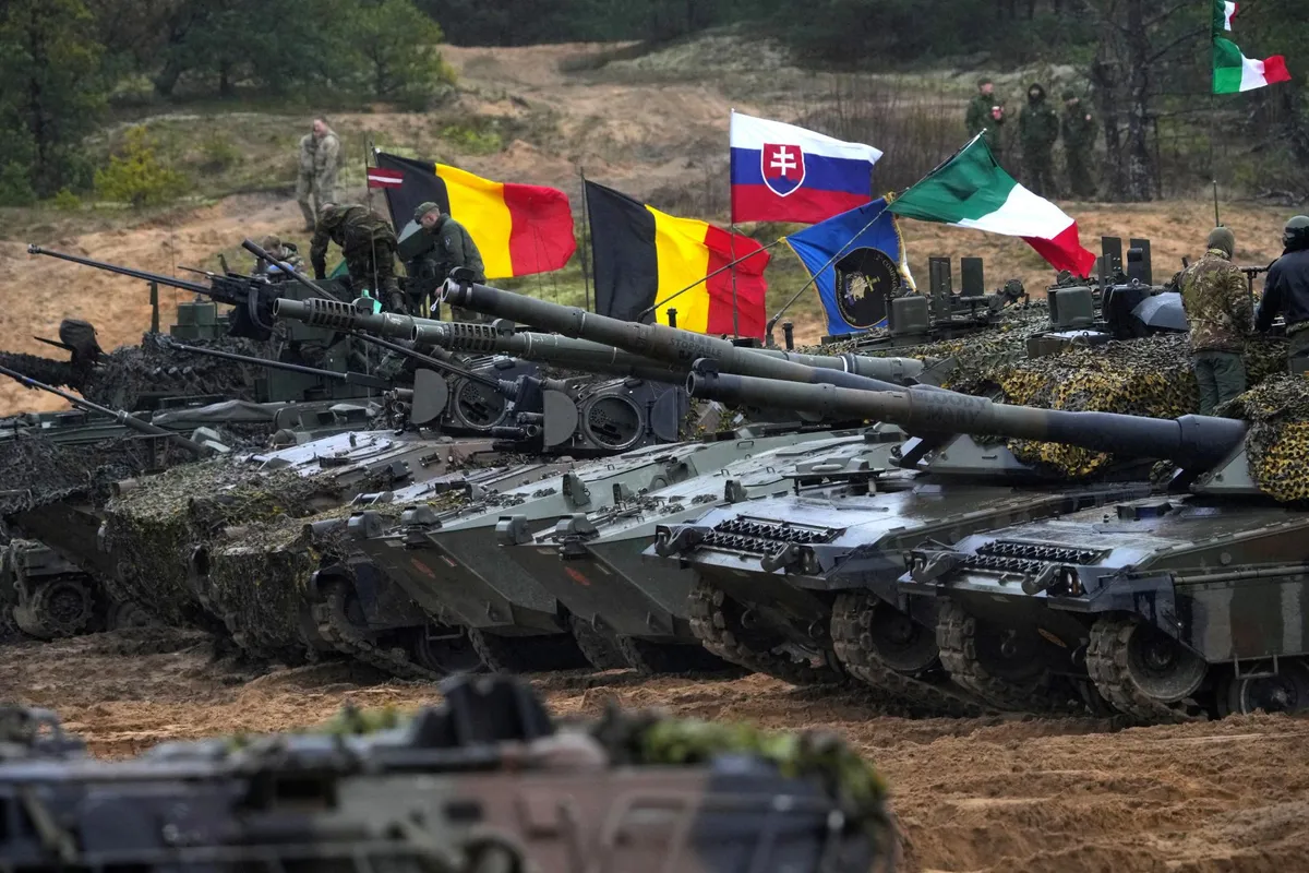 The NATO forward land battalion tanks in Latvia's Ādaži training area, October 2022.