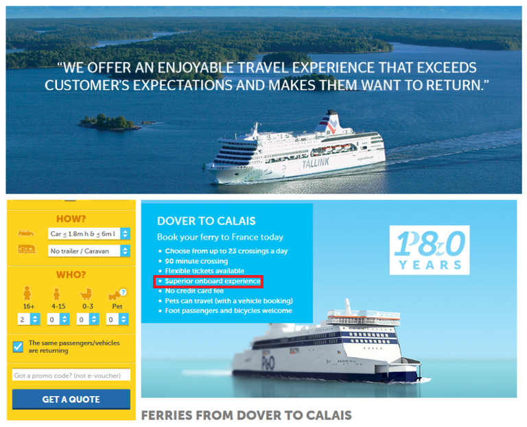 Laevafirmade Tallink ja P&O Ferries reklaamide võrdlus.