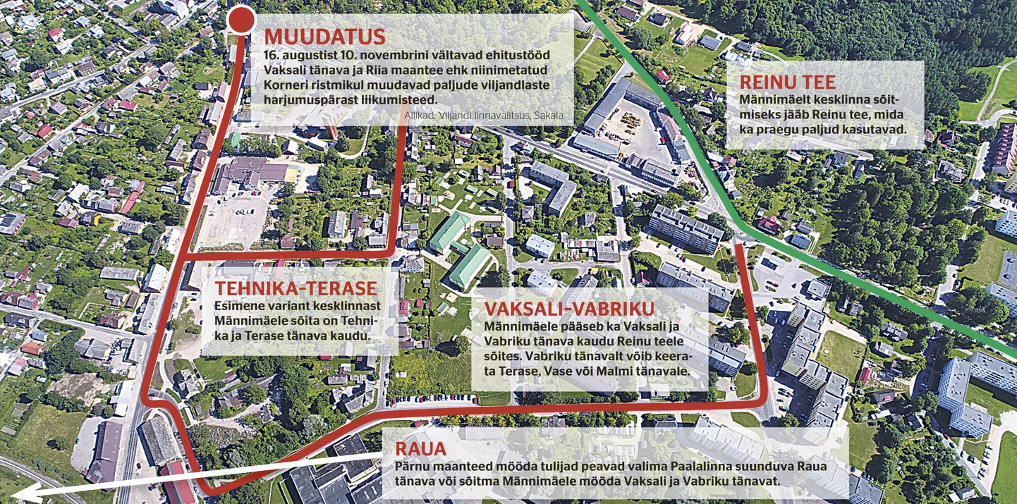 Riia maantee ja Vaksali tänava lõikumiskoht ehitatakse ümber ringristmikuks. Ehituseaegne liikluskorralduse muudatus suunab autod vähekasutatavatele tänavatele.