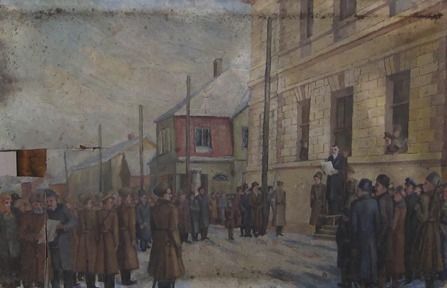 1939. aastal jäädvustas manifesti ettelugemise rahukogu ees Viljandi kunstnik Juhan Kangilaski.
