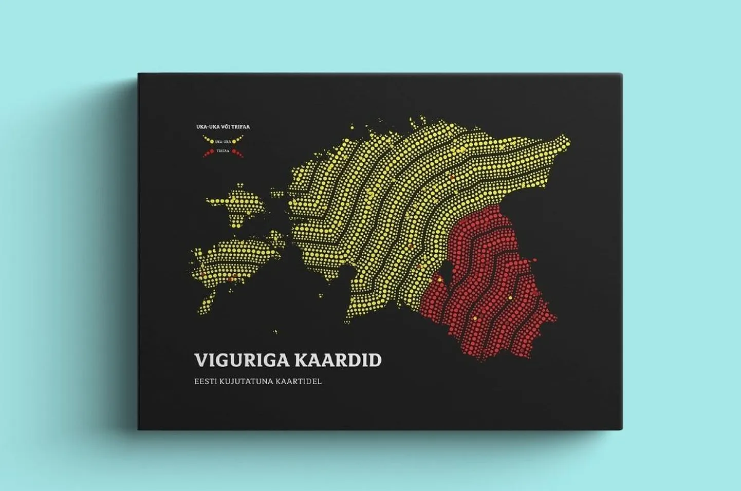 Kaardiraamatu esiküljel on näha, millises Eesti osas mängitakse uka-ukat (heledama värviga ala) ja kus trifaad.