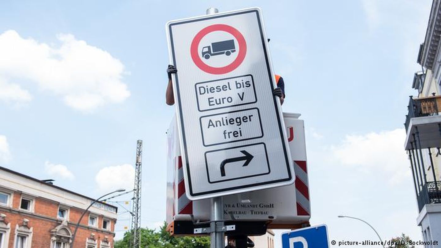 Установка запрещающего знака в Гамбурге.