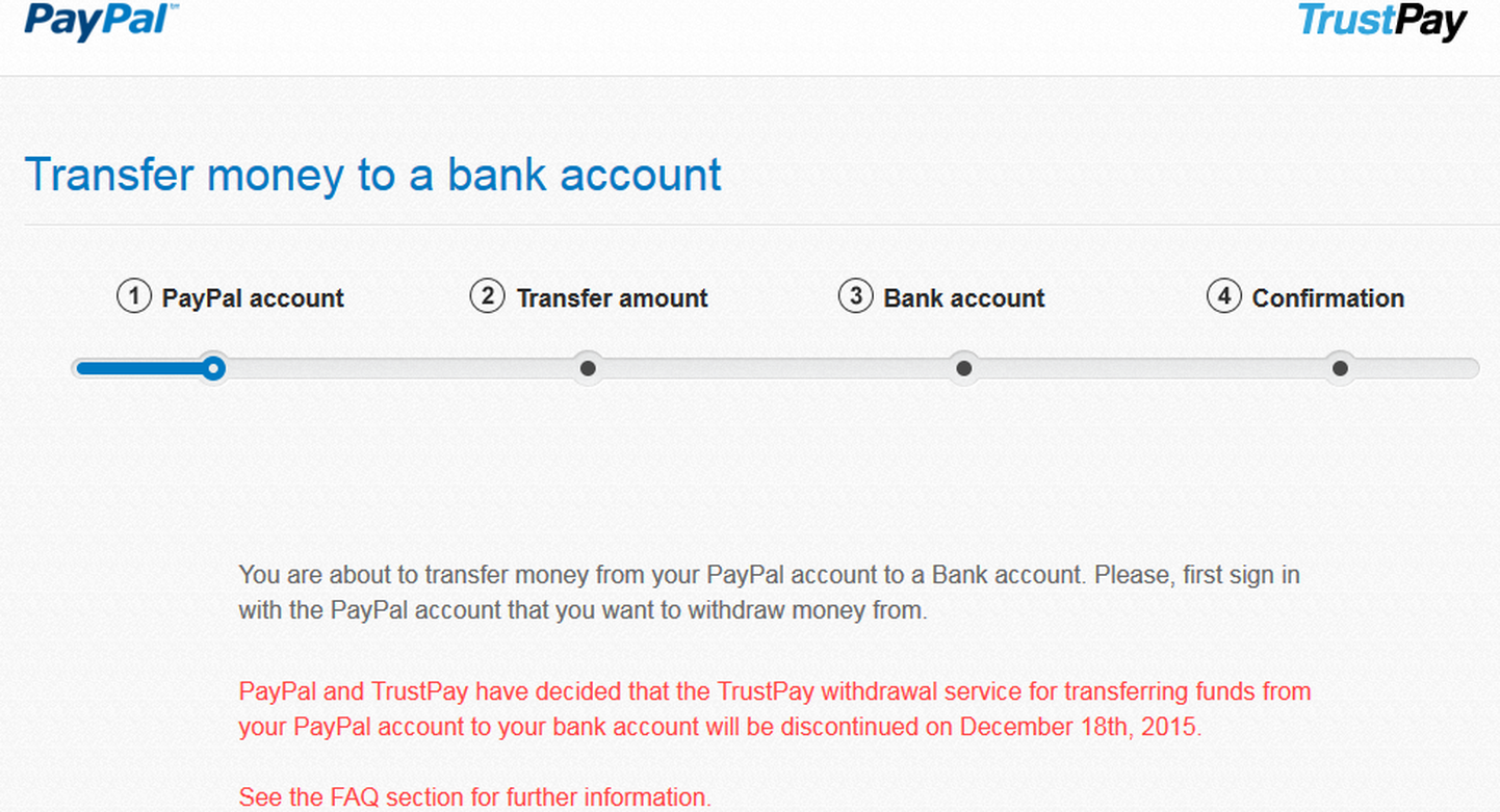 С 18 декабря у жителей Эстонии могут возникнуть проблемы с выводом денег с PayPal на свой банковский счет.