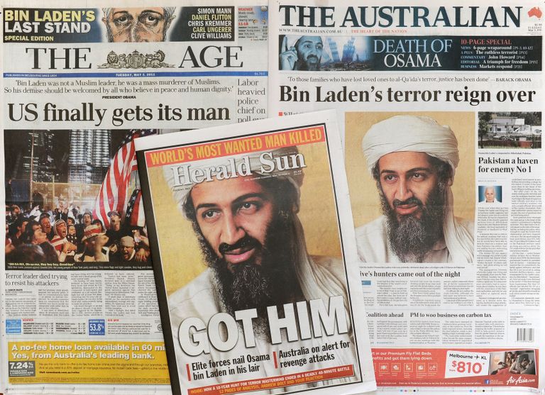 Osama bin Laden ajalehe esikaantel. 