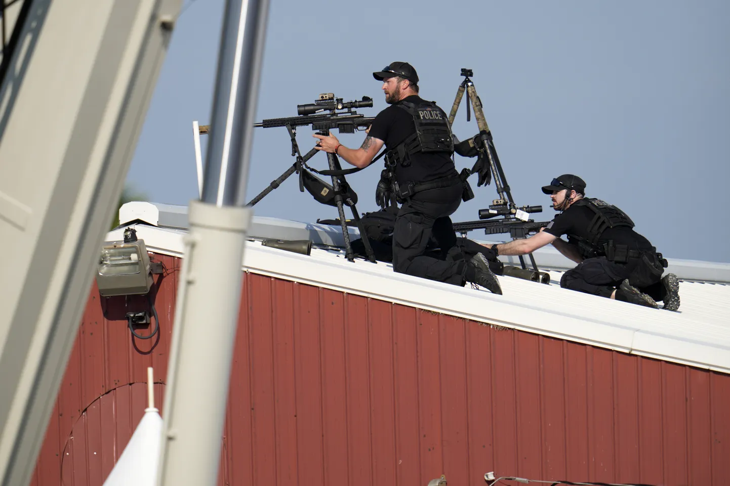 Police snipers at Donald Trump's campaign rally in Butler on Saturday, July 13, 2024.