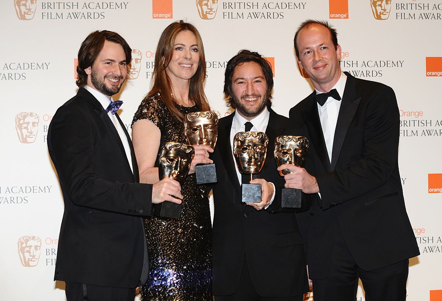 Stsenarist Mark Boal, lavastaja Kathryn Bigelow, produtsent Greg Shapiro ja produtsent Nicholas Chartier BAFTA auhinnaga