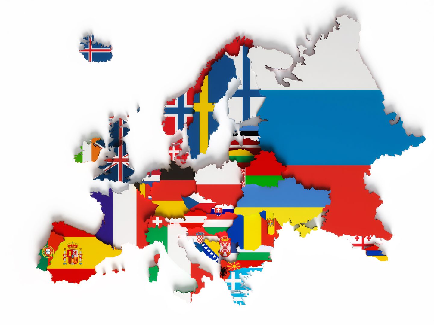 Euroopa riigid, Venemaa ja iga riigi lipp