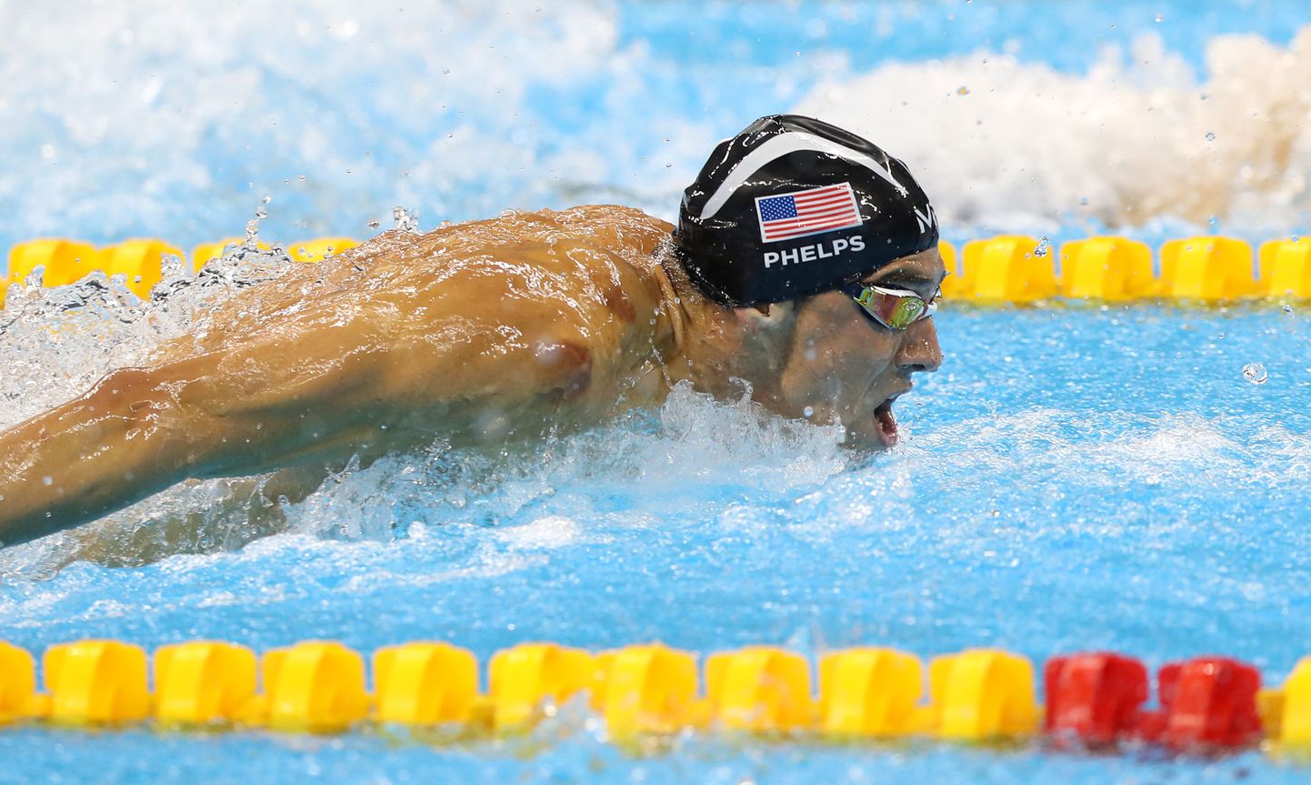 USA's Michael Phelps in action during his Men's 100m Butterfly Semi-Final at the Olympic Aquatics Stadium on the sixth day of the Rio Olympic Games, Brazil.